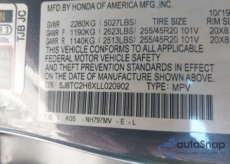 2020 Acura Rdx A-Spec Package из США, поврежденный, VIN 5J8TC2H6XLL020902